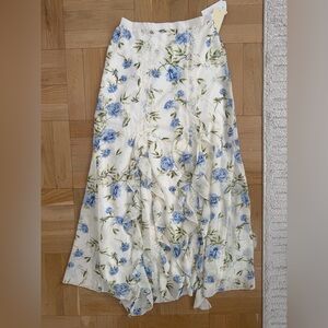 Floral Ruffle Maxi Skirt - Blue on Cream